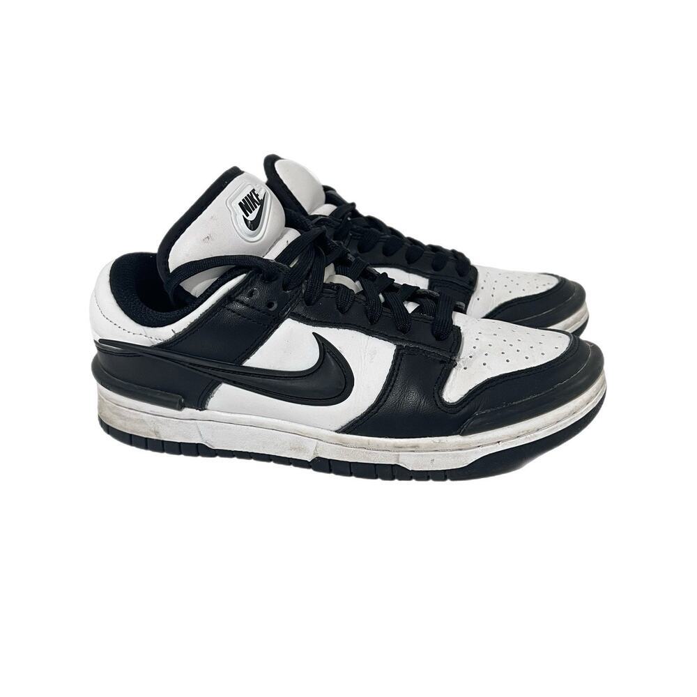 Size 7 - Nike Dunk Low Panda Black Leather Floating Swoosh